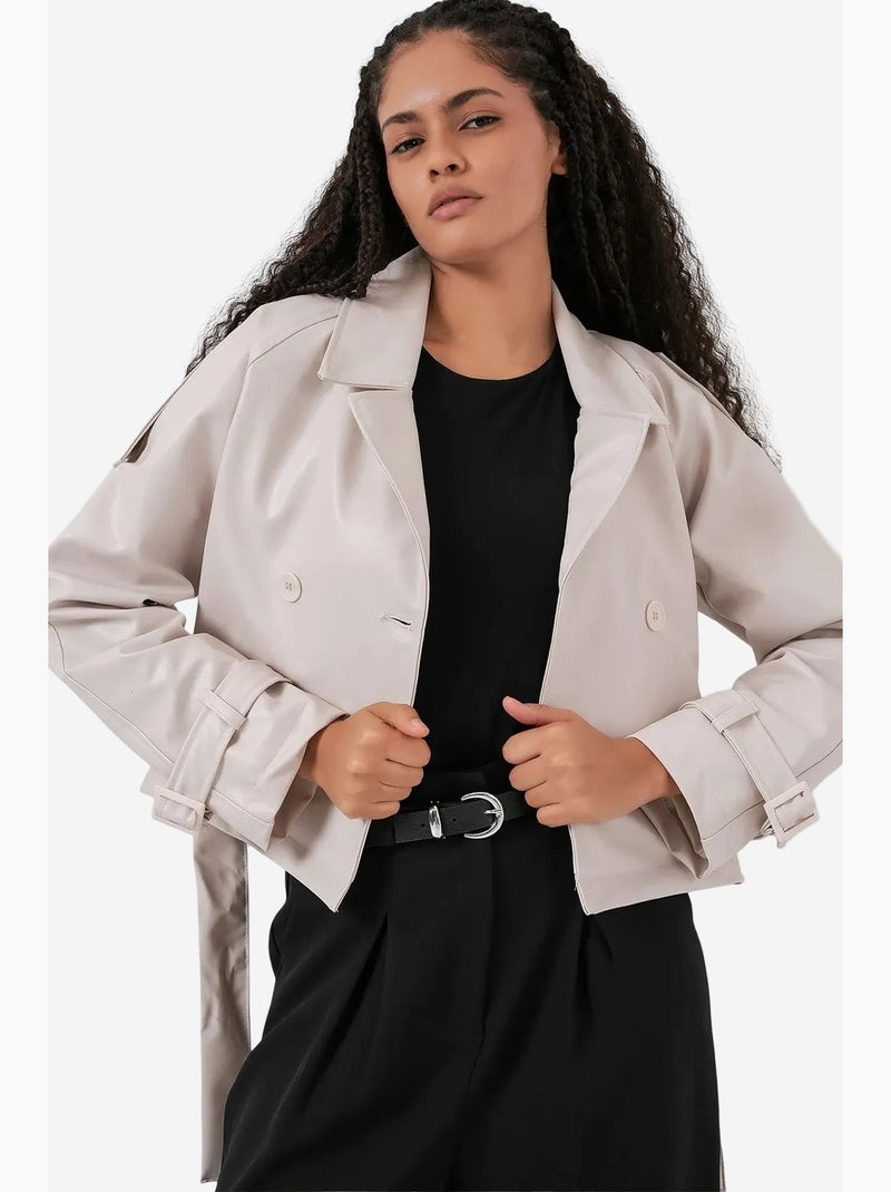 Veste en similicuir avec ceinture bdart Sable - Kiabi