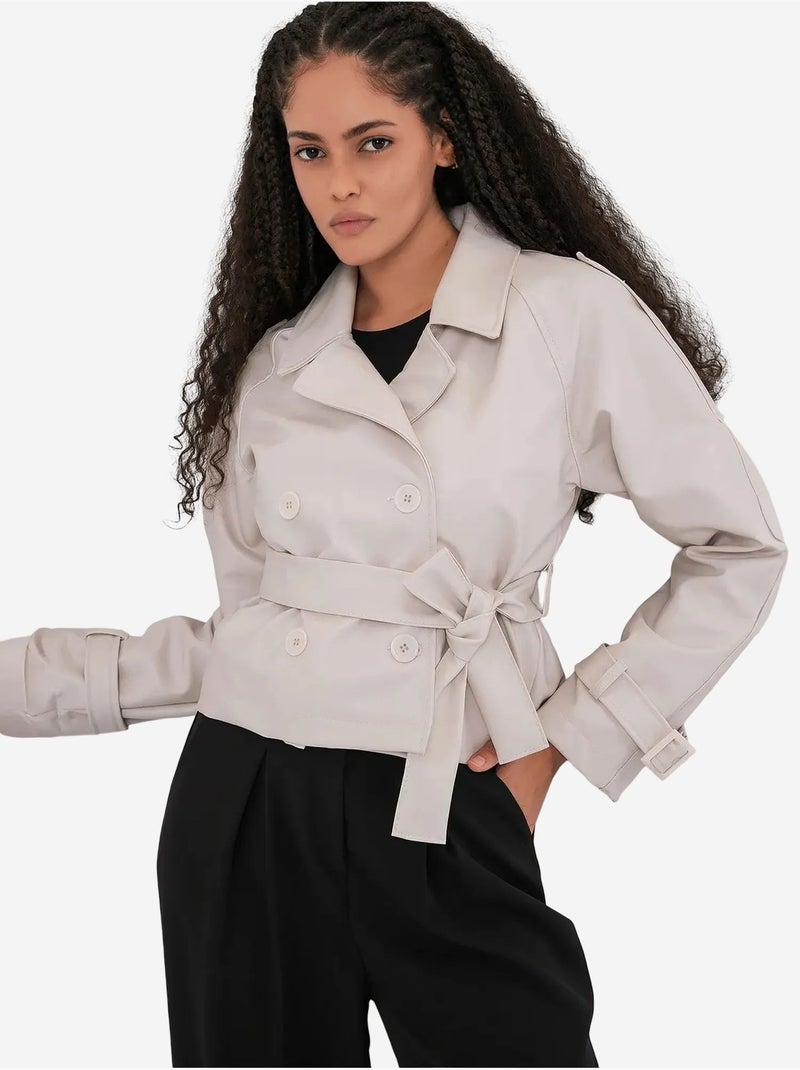 Veste en similicuir avec ceinture bdart Sable - Kiabi
