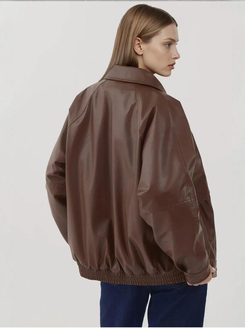 Veste en similicuir surdimensionnée avec poches hiccup Marron foncé - Kiabi