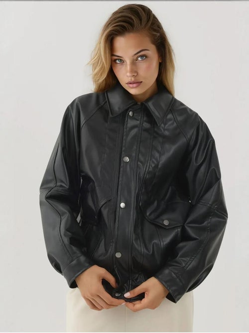 Veste en similicuir surdimensionnée avec poches hiccup - Kiabi Veste en similicuir surdimensionnée avec poches hiccup - Kiabi