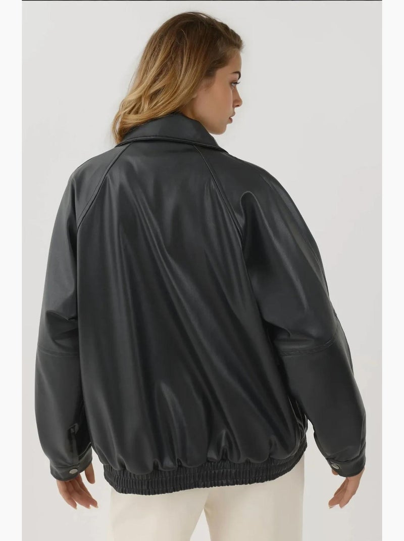 Veste en similicuir surdimensionnée avec poches hiccup Noir - Kiabi