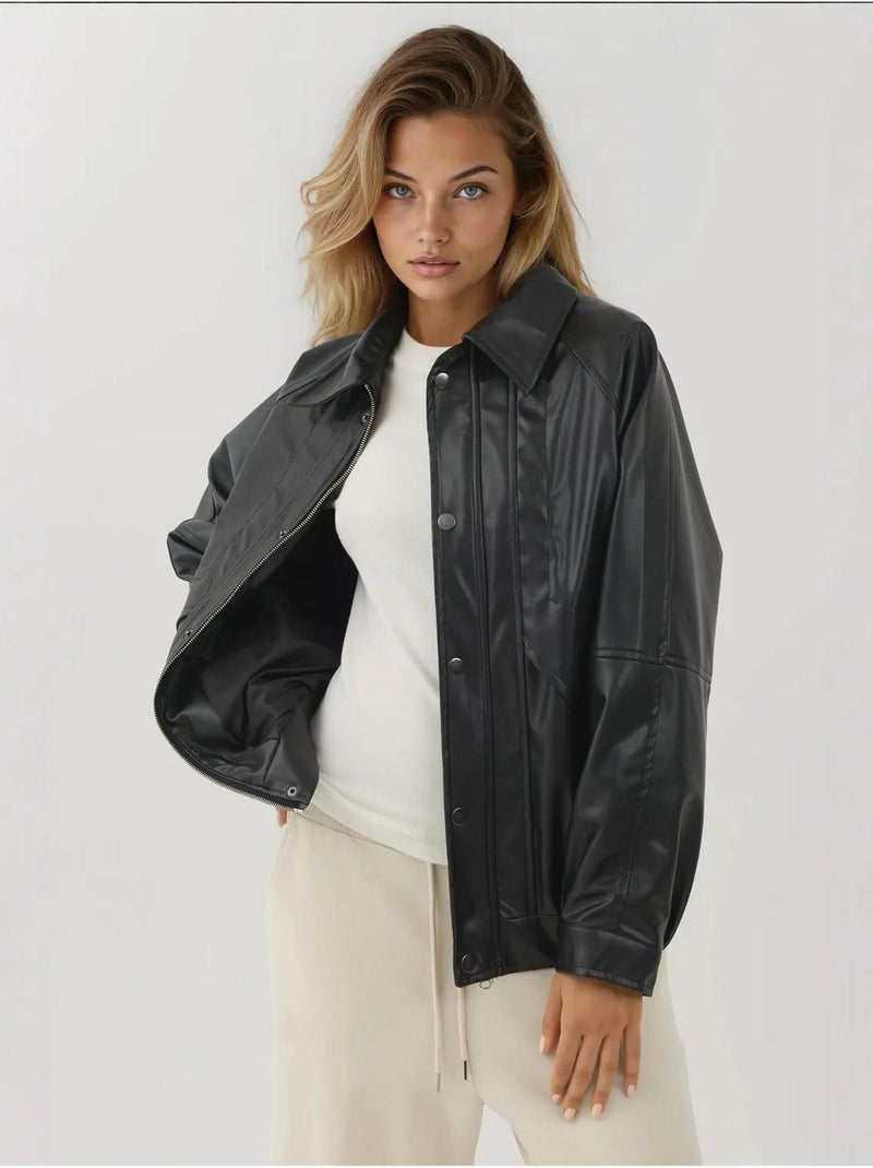 Veste en similicuir surdimensionnée avec poches hiccup Noir - Kiabi
