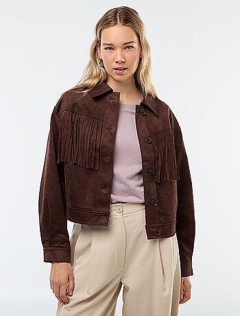 Veste en suédine avec franges coupe courte