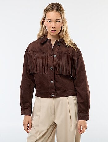 Veste en suédine avec franges coupe courte