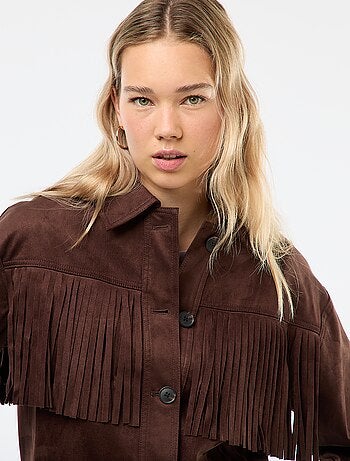 Veste en suédine avec franges coupe courte