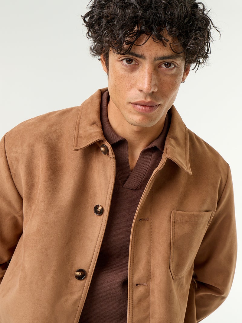 Veste en suédine boutonnée avec poches plaquées Marron - Kiabi