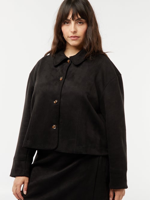 Veste en suédine boutonnée unie - Kiabi