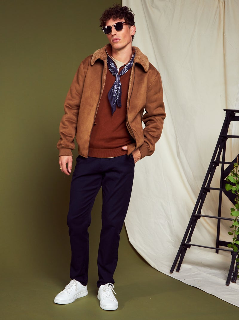 Veste en suédine doublée effet moutonné Beige - Kiabi