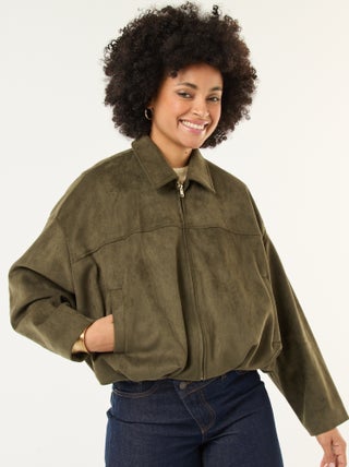 Veste femme en suédine avec doublure effet mouton