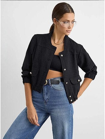Veste en tweed à col rond avec poche hiccup