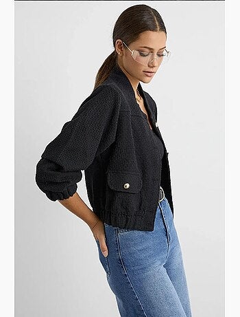 Veste en tweed à col rond avec poche hiccup