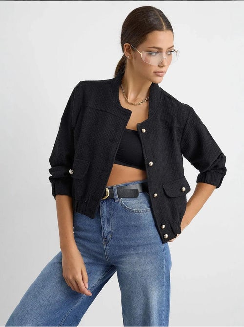 Veste en tweed à col rond avec poche hiccup - Kiabi