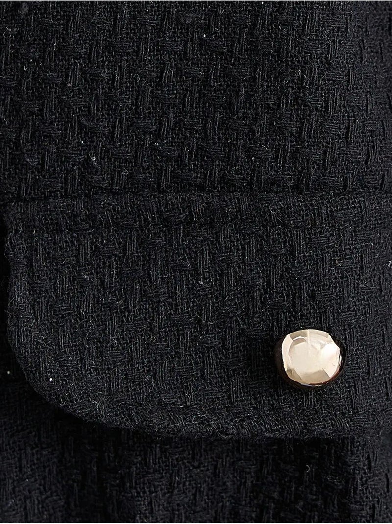 Veste en tweed à col rond avec poche hiccup Noir - Kiabi