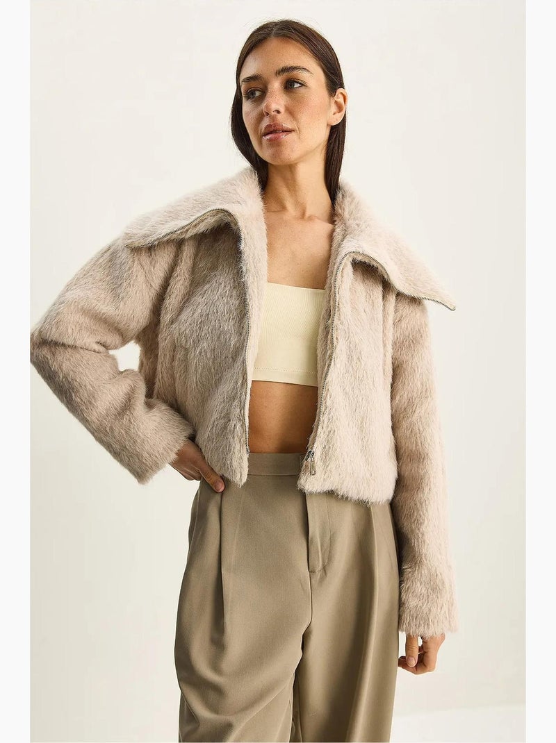 Veste en tweed épais matelassé avec fermeture éclair lucci Beige argile - Kiabi