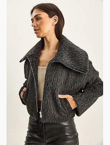 Veste en tweed épais matelassé avec fermeture éclair lucci