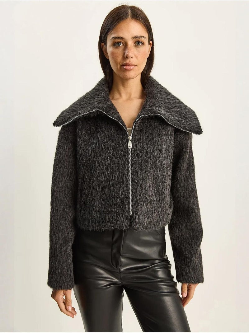 Veste en tweed épais matelassé avec fermeture éclair lucci Gris Noir - Kiabi