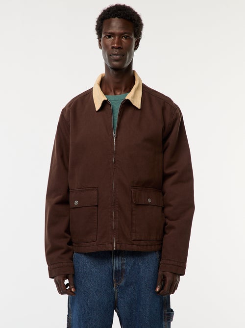 Veste en twill zippée avec col côtelé - Kiabi