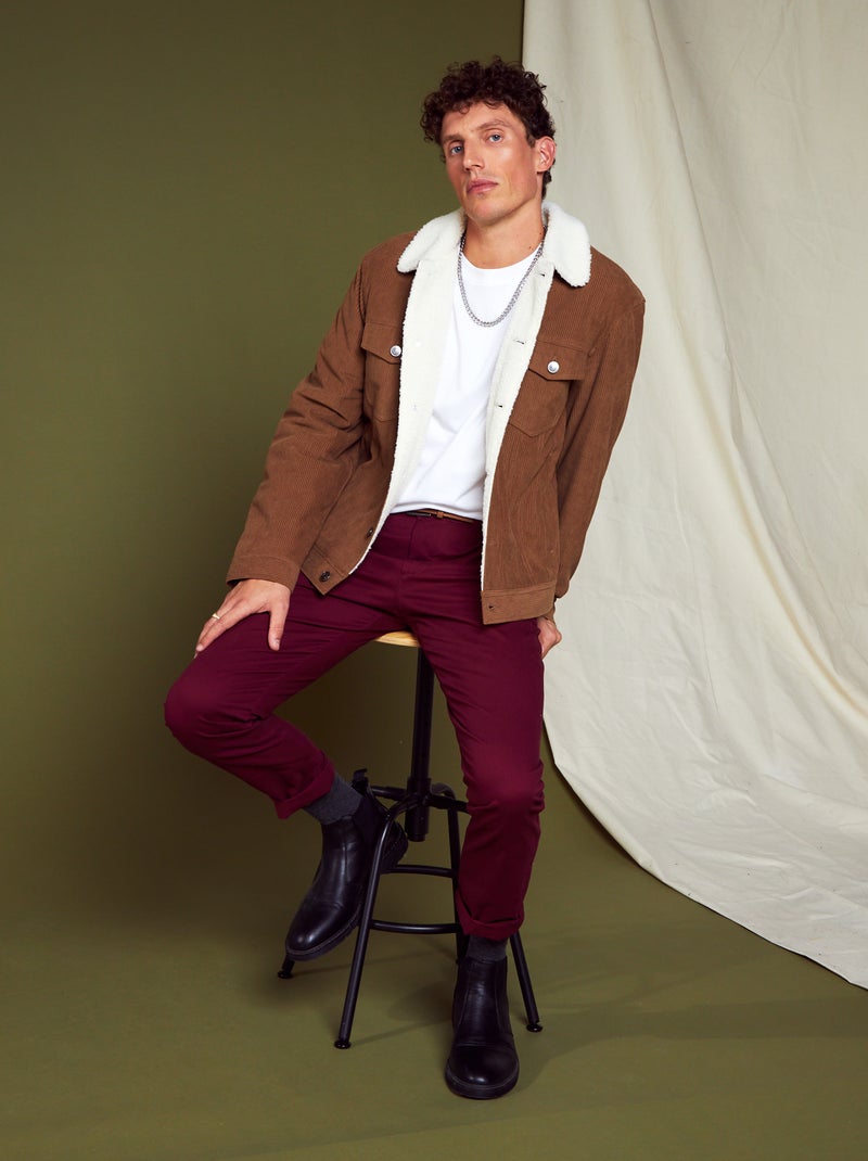 Veste en velours avec col effet moutonné Marron - Kiabi