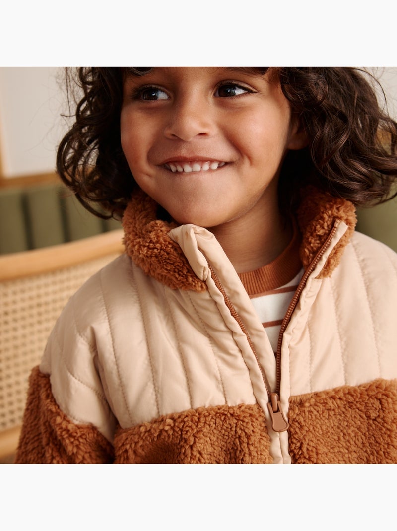 Veste enfant en sherpa moka Marron - Kiabi