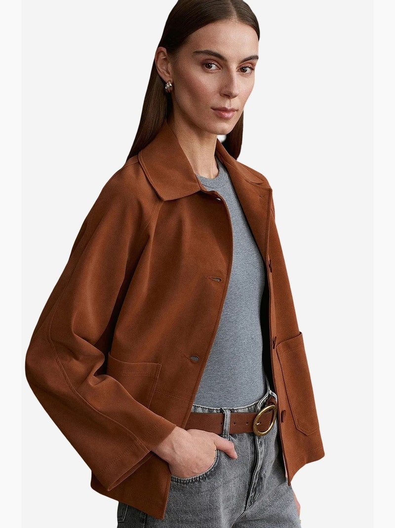 Veste femme à col chemise et boutons dilvin Camel - Kiabi