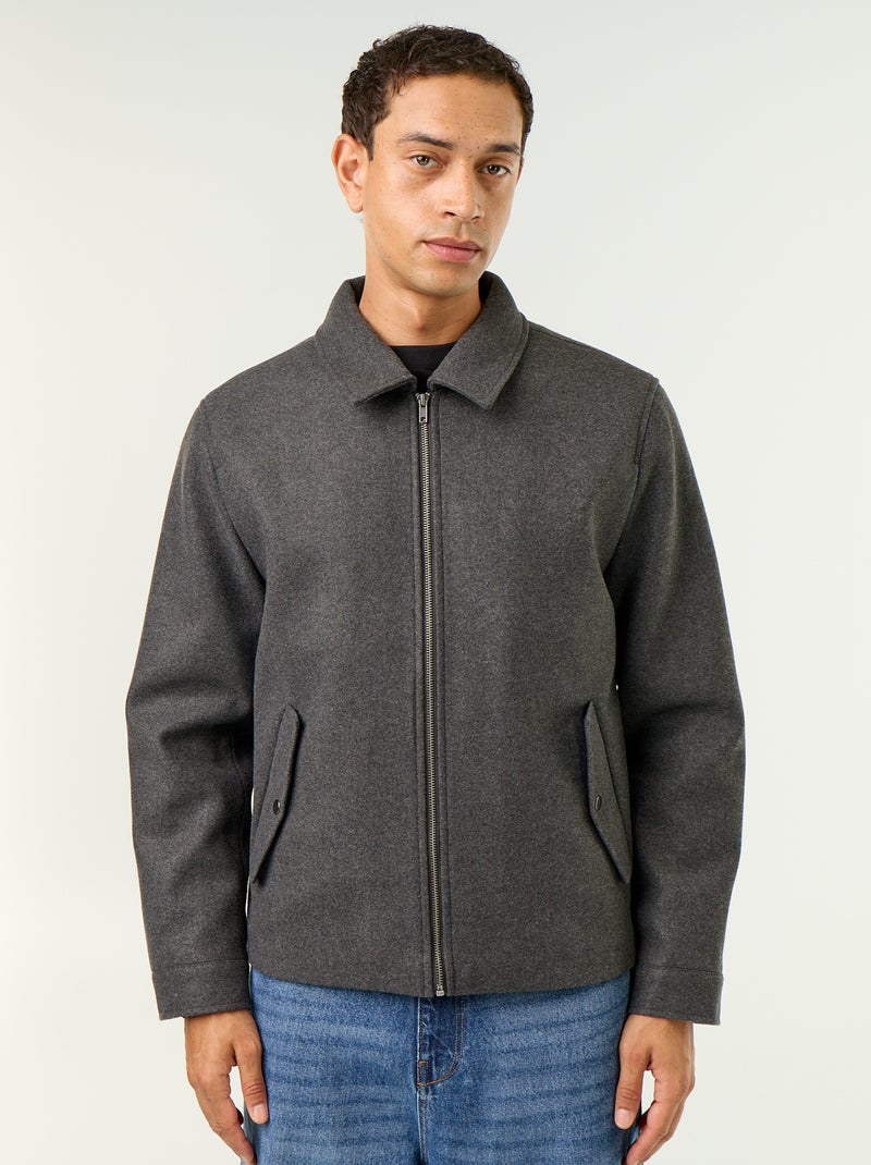 Veste imitation lainage col chemise Gris - Kiabi