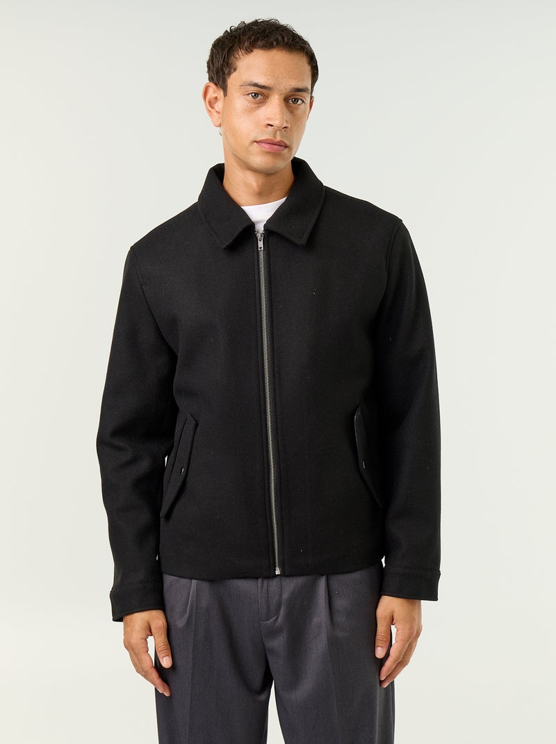 Veste imitation lainage col chemise Noir - Kiabi