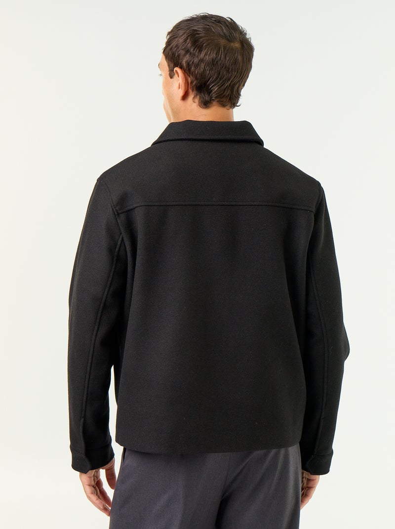 Veste imitation lainage col chemise Noir - Kiabi
