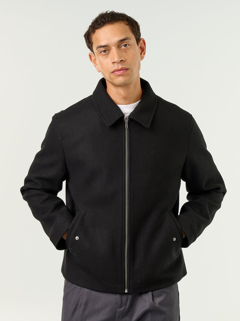 Veste imitation lainage col chemise Noir - Kiabi