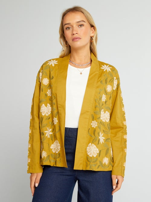 Veste kimono courte brodée - Kiabi