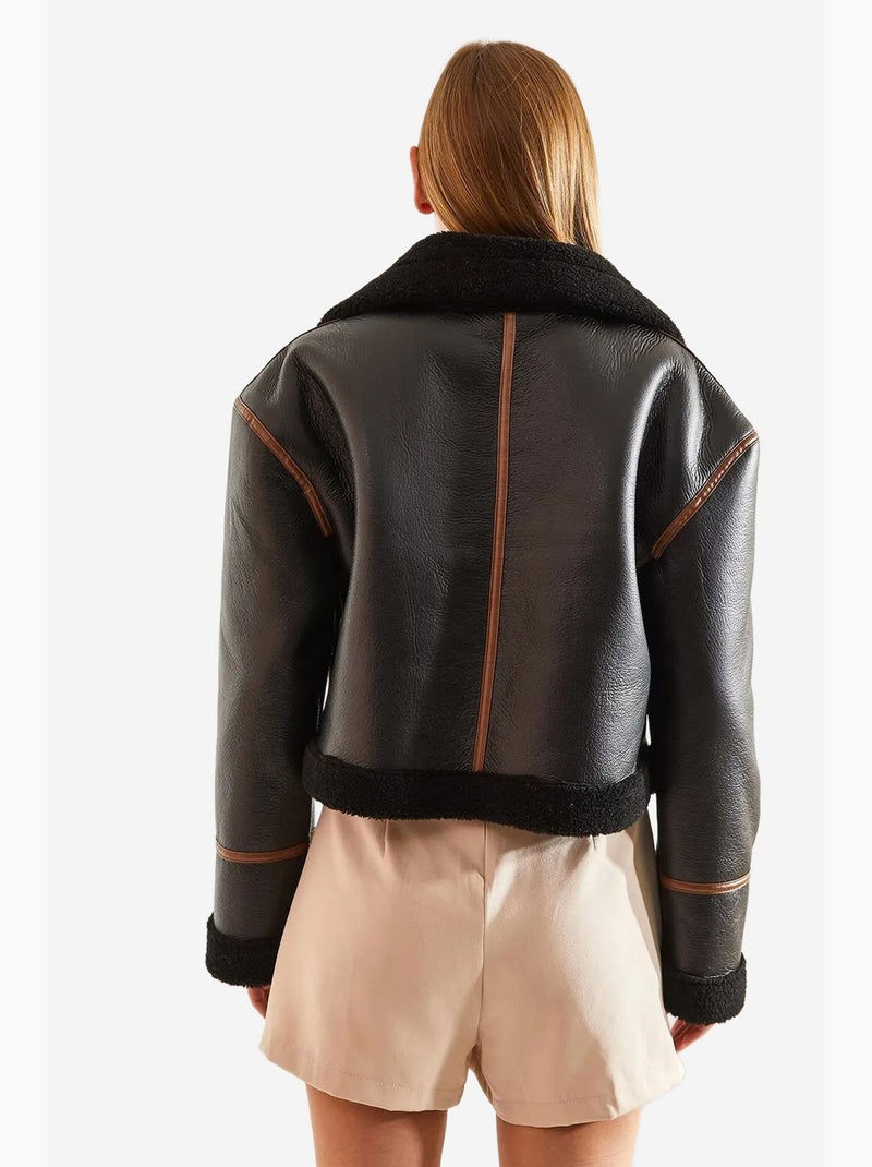 Veste laminée avec col ceinturé lucci Noir - Kiabi