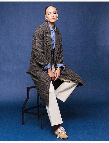 Veste longue à carreaux, mo fashion
