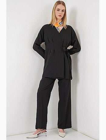 Veste longue à ceinture et col en v bdart