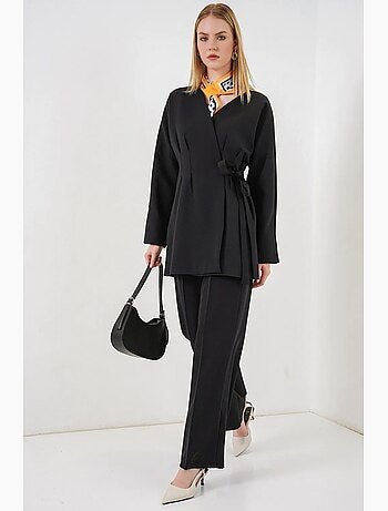 Veste longue à ceinture et col en v bdart