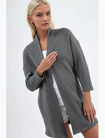 Veste longue à col ouvert en maille lurex busem