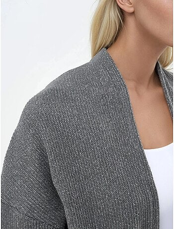 Veste longue à col ouvert en maille lurex busem