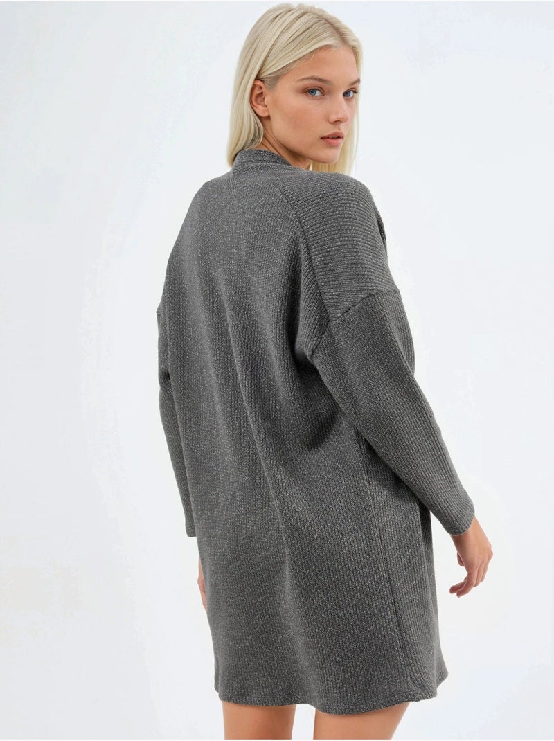 Veste longue à col ouvert en maille lurex busem Gris foncé - Kiabi