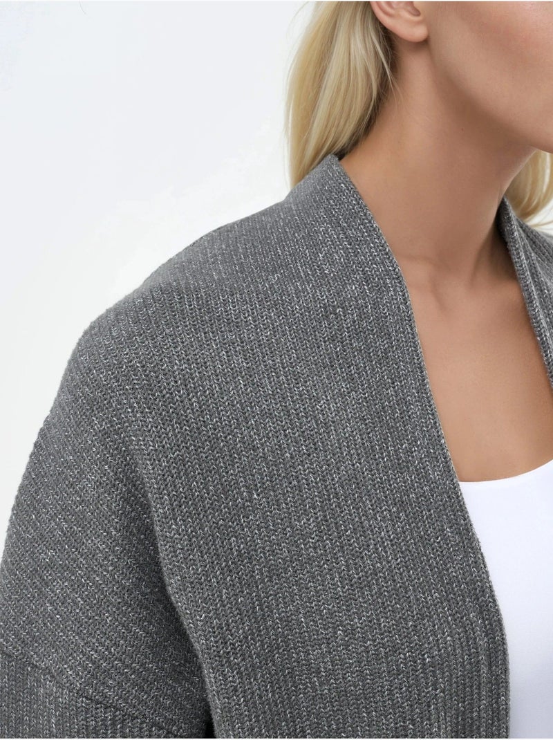 Veste longue à col ouvert en maille lurex busem Gris foncé - Kiabi