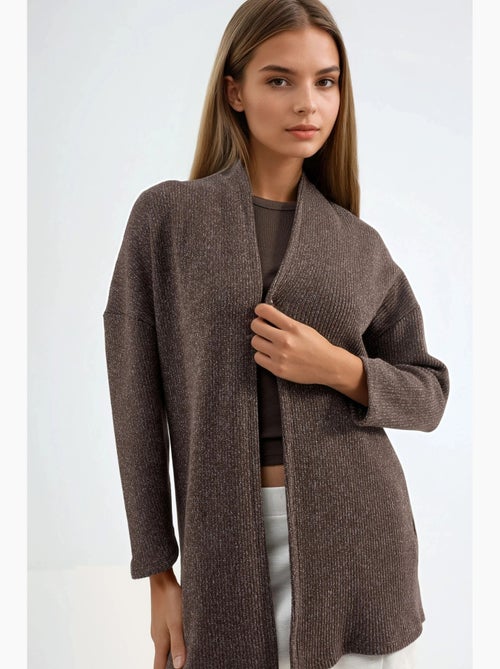 Veste longue à col ouvert en maille lurex busem - Kiabi Veste longue à col ouvert en maille lurex busem - Kiabi