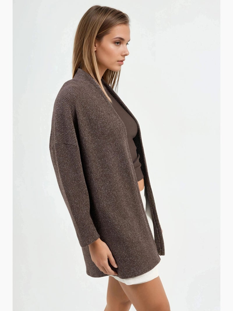 Veste longue à col ouvert en maille lurex busem Marron chocolat - Kiabi