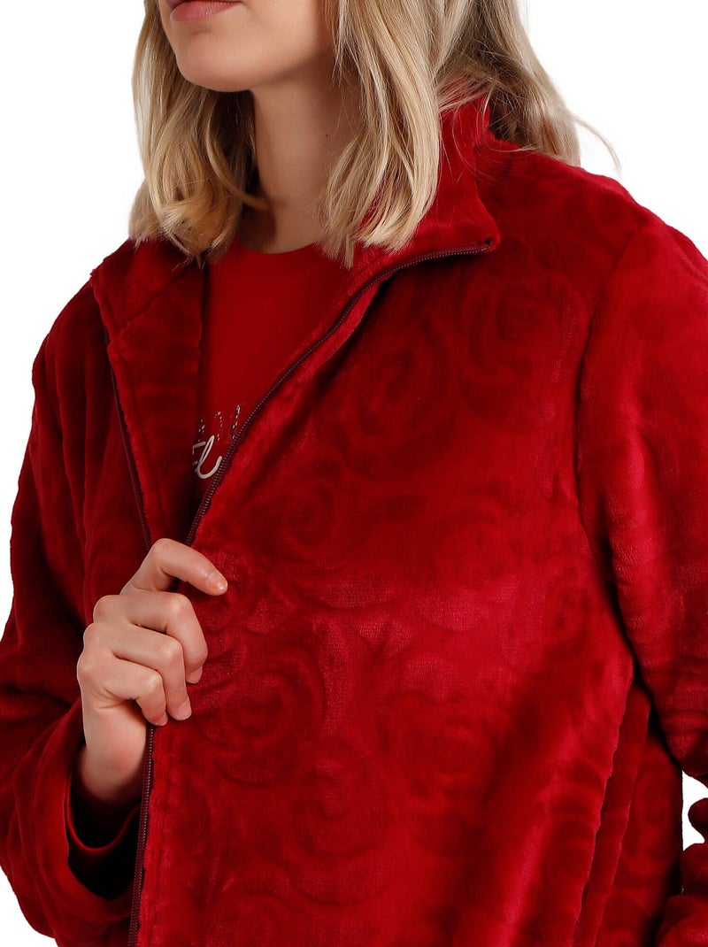 Veste longue d'intérieur rosas jacquard Rouge - Kiabi