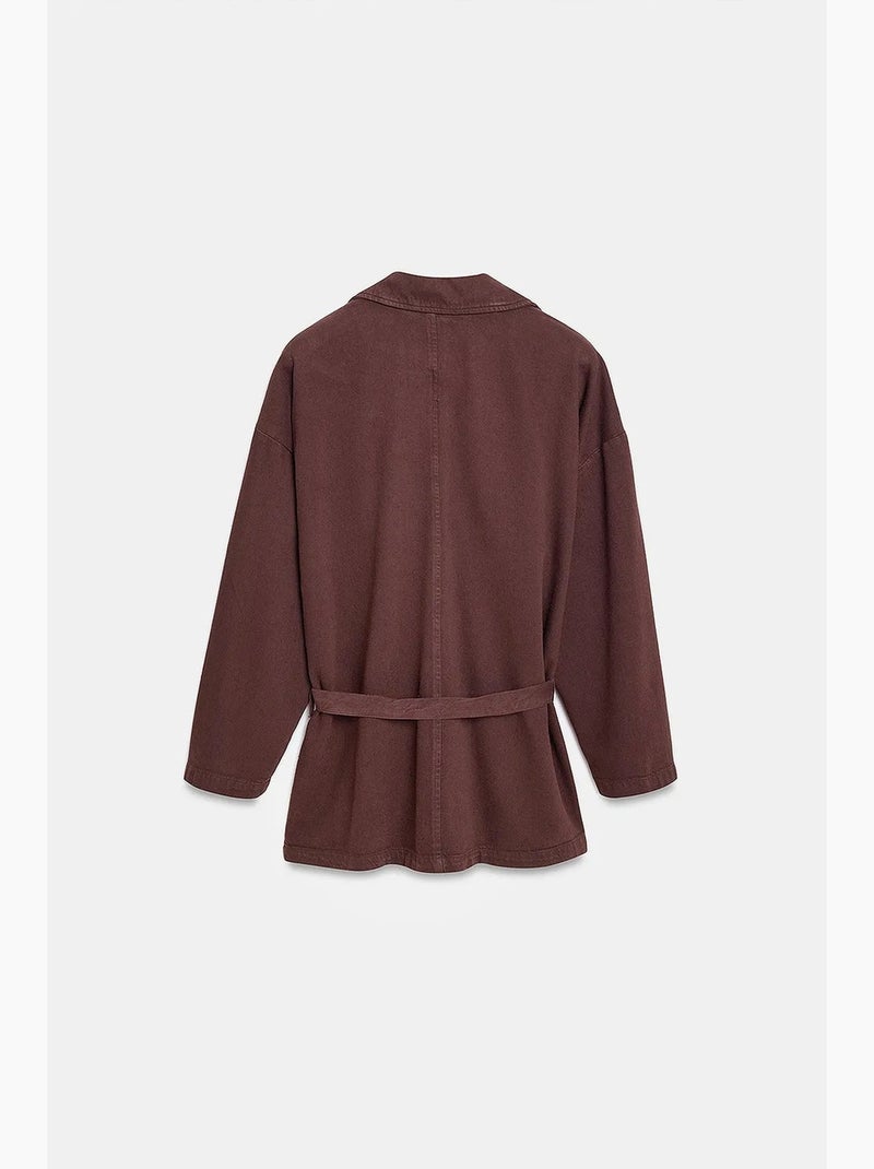 Veste longue oversize ceinturée dilvin Marron chocolat - Kiabi
