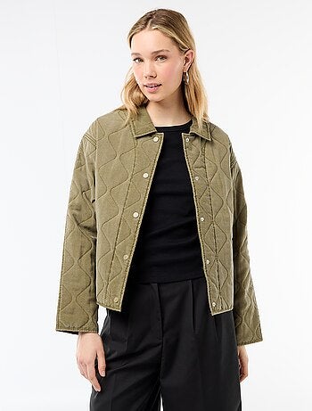 Veste matelassée unie avec col chemise