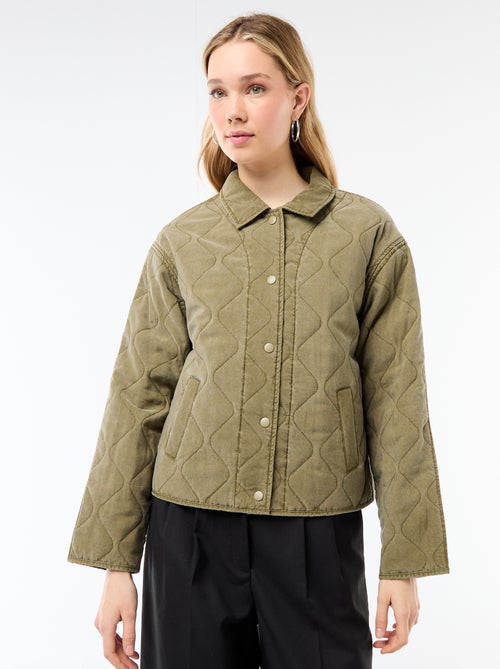 Veste matelassée unie avec col chemise - Kiabi