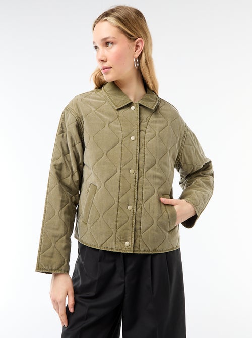 Veste matelassée unie avec col chemise - Kiabi