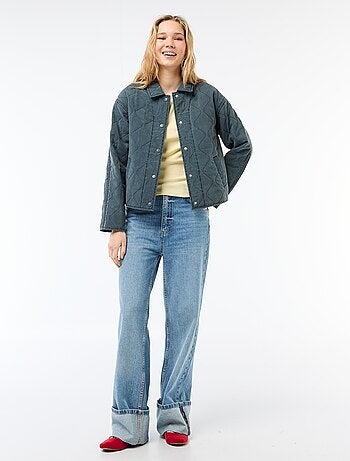 Veste matelassée unie avec col chemise