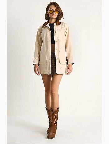 Veste midi boutonnée en faux daim avec col chemise lucci