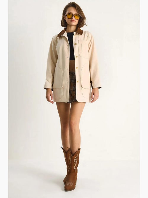 Veste midi boutonnée en faux daim avec col chemise lucci - Kiabi