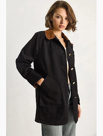 Veste midi boutonnée en faux daim avec col chemise lucci