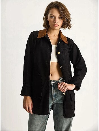 Veste midi boutonnée en faux daim avec col chemise lucci