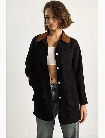 Veste midi boutonnée en faux daim avec col chemise lucci